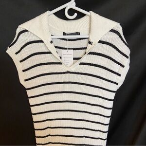 NEW Striped Short Sleeve V Neck Knit Side Slit Maxi Sweater Dress Sz M
